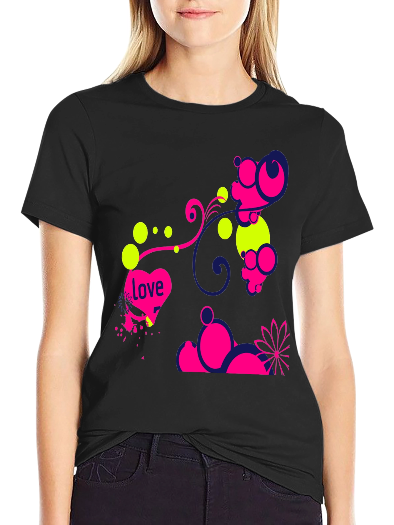 Funky Love Design Black T-Shirt
