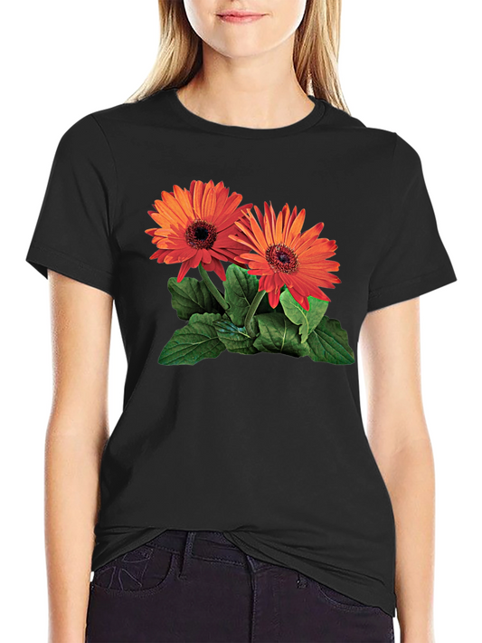 Floral Graphic Tee - Orange Gerbera Daisy Design