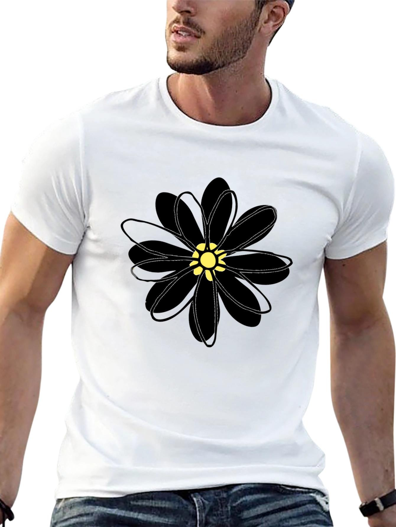 Black Flower Graphic T-Shirt - Casual Comfort