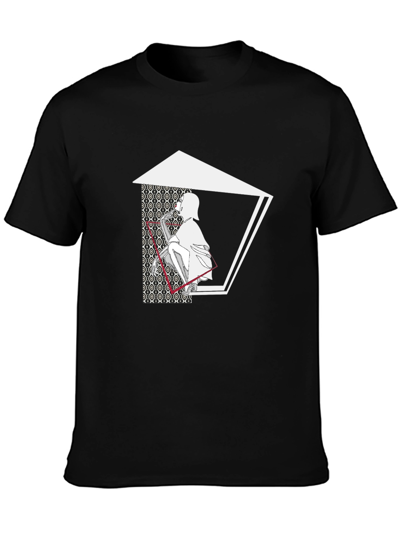 Abstract Graphic Print Black Cotton Blend Tee