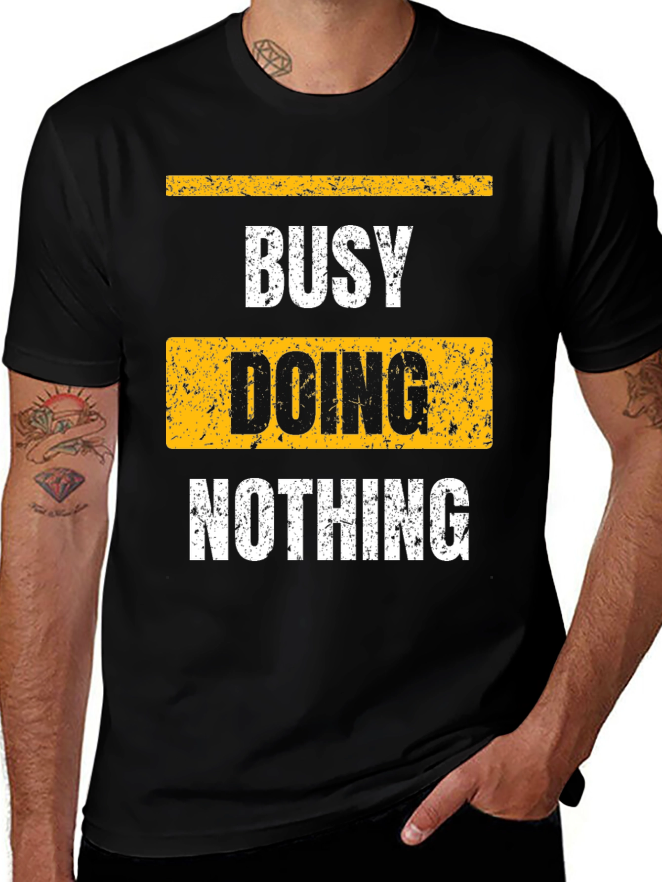 Busy Doing Nothing Black Graphic T-Shirt