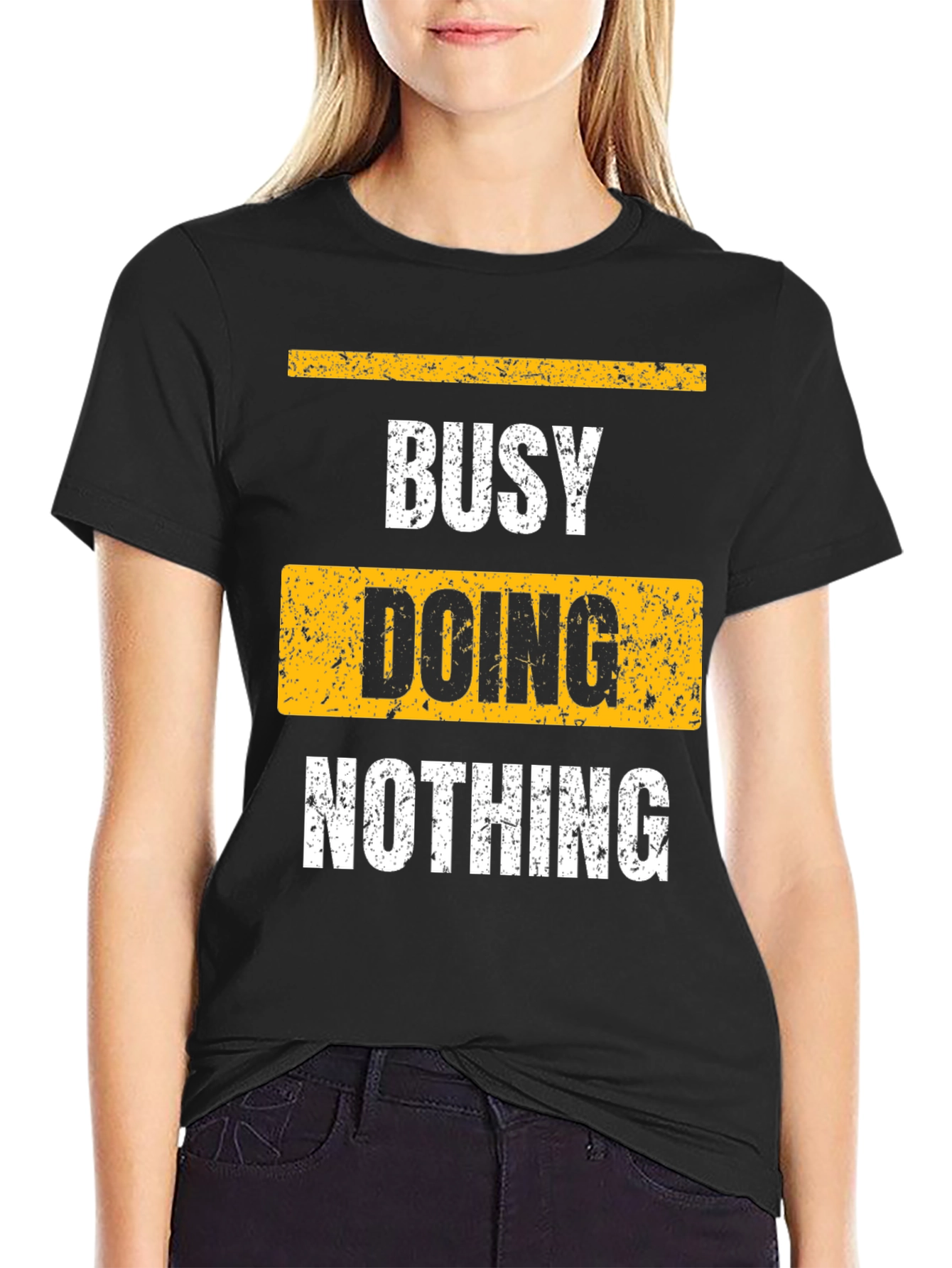 Busy Doing Nothing Black Graphic T-Shirt