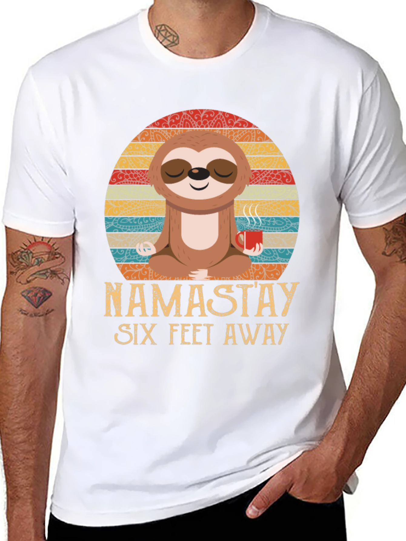 Namastay Six Feet Away Sloth Graphic Tee