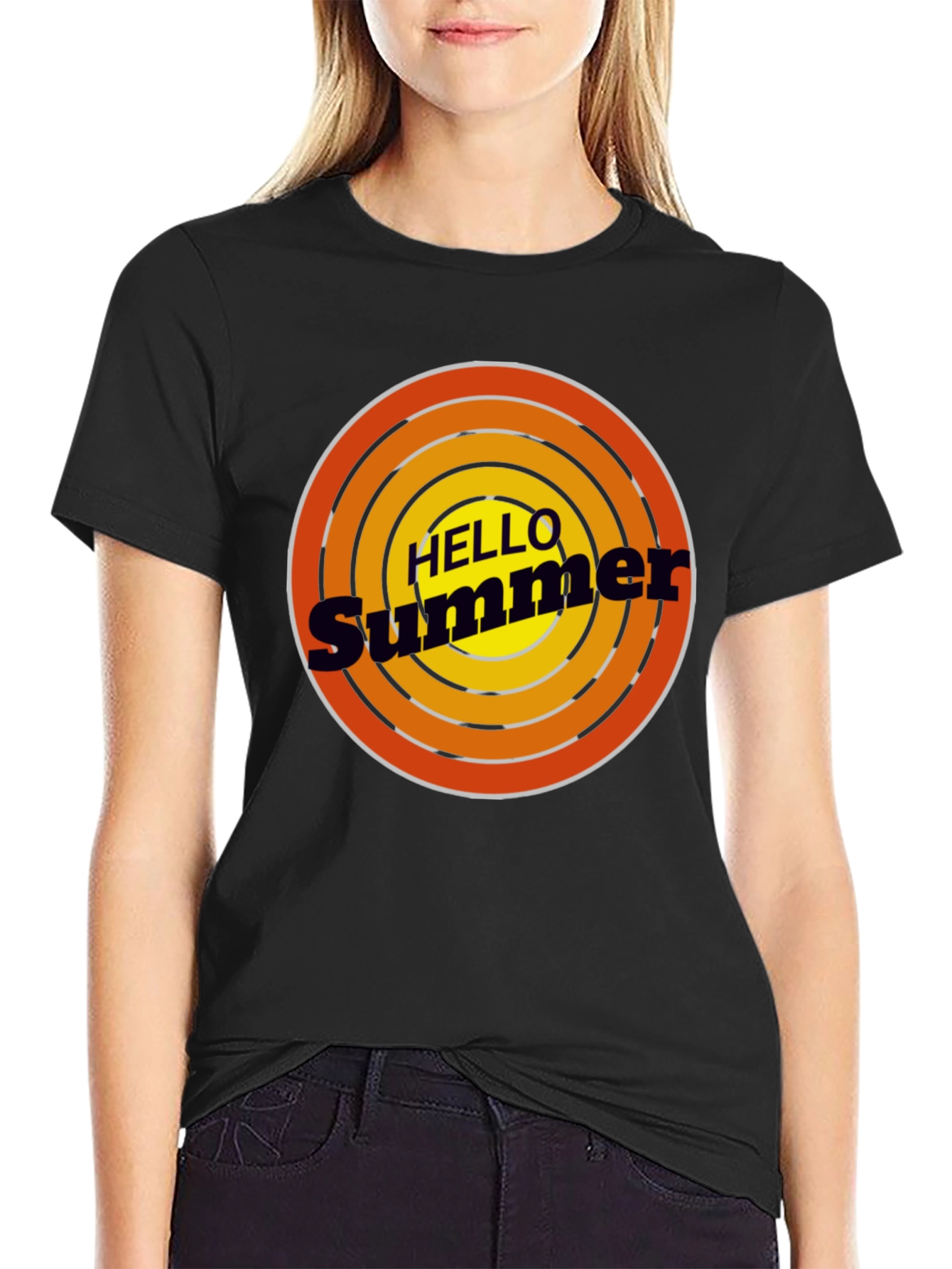 Hello Summer Black Graphic T-Shirt