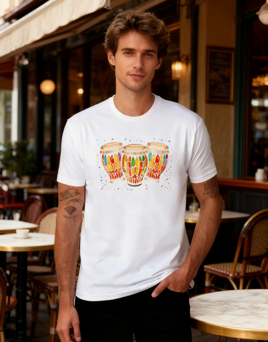 Colorful Percussion Graphic Tee for Music Enthusiasts