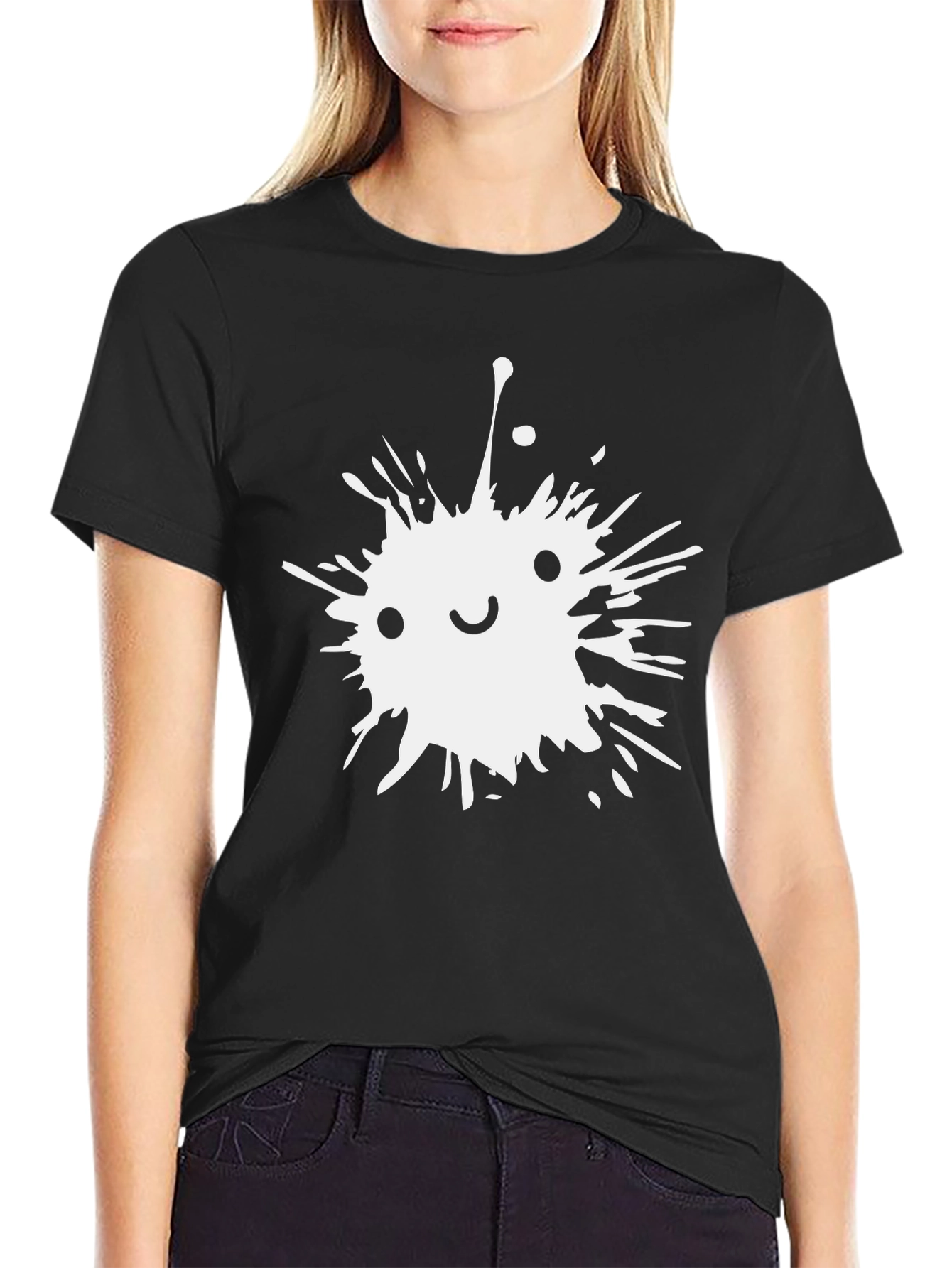 Ink Splatter Smiley Face Black T-Shirt