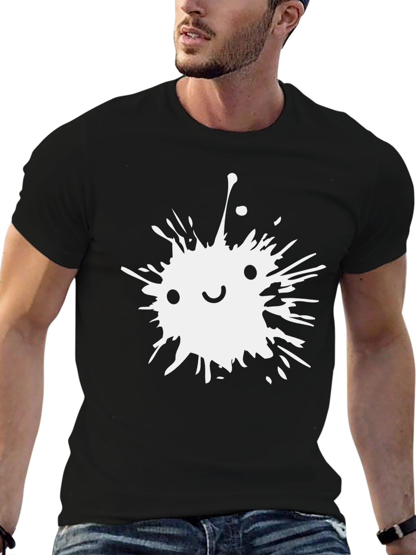 Ink Splatter Smiley Face Black T-Shirt
