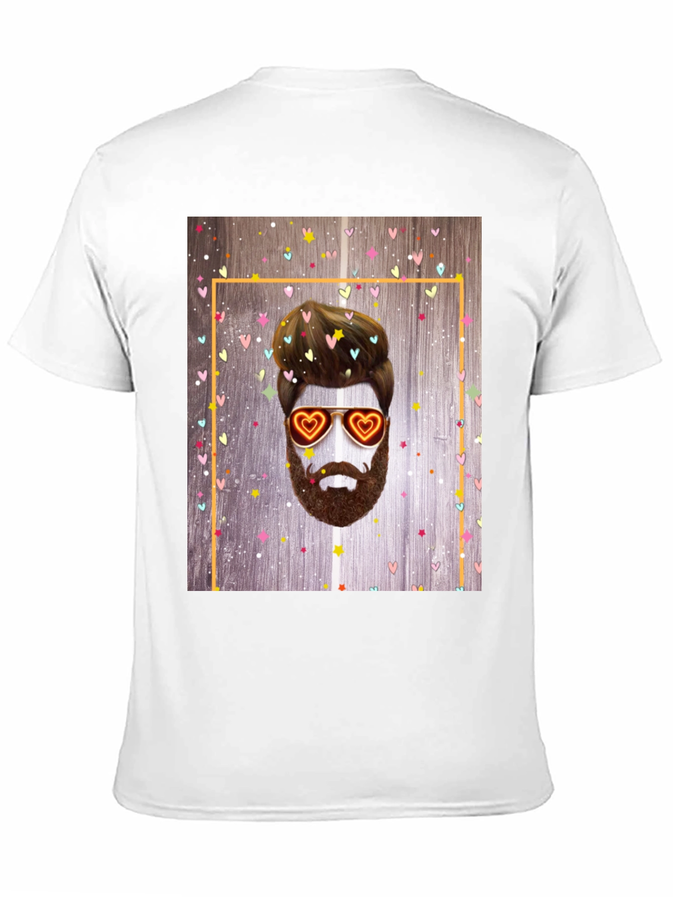 Bearded Man with Heart Glasses Graphic Tee