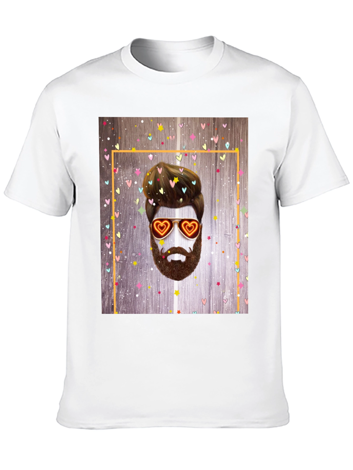 Bearded Man with Heart Glasses Graphic Tee