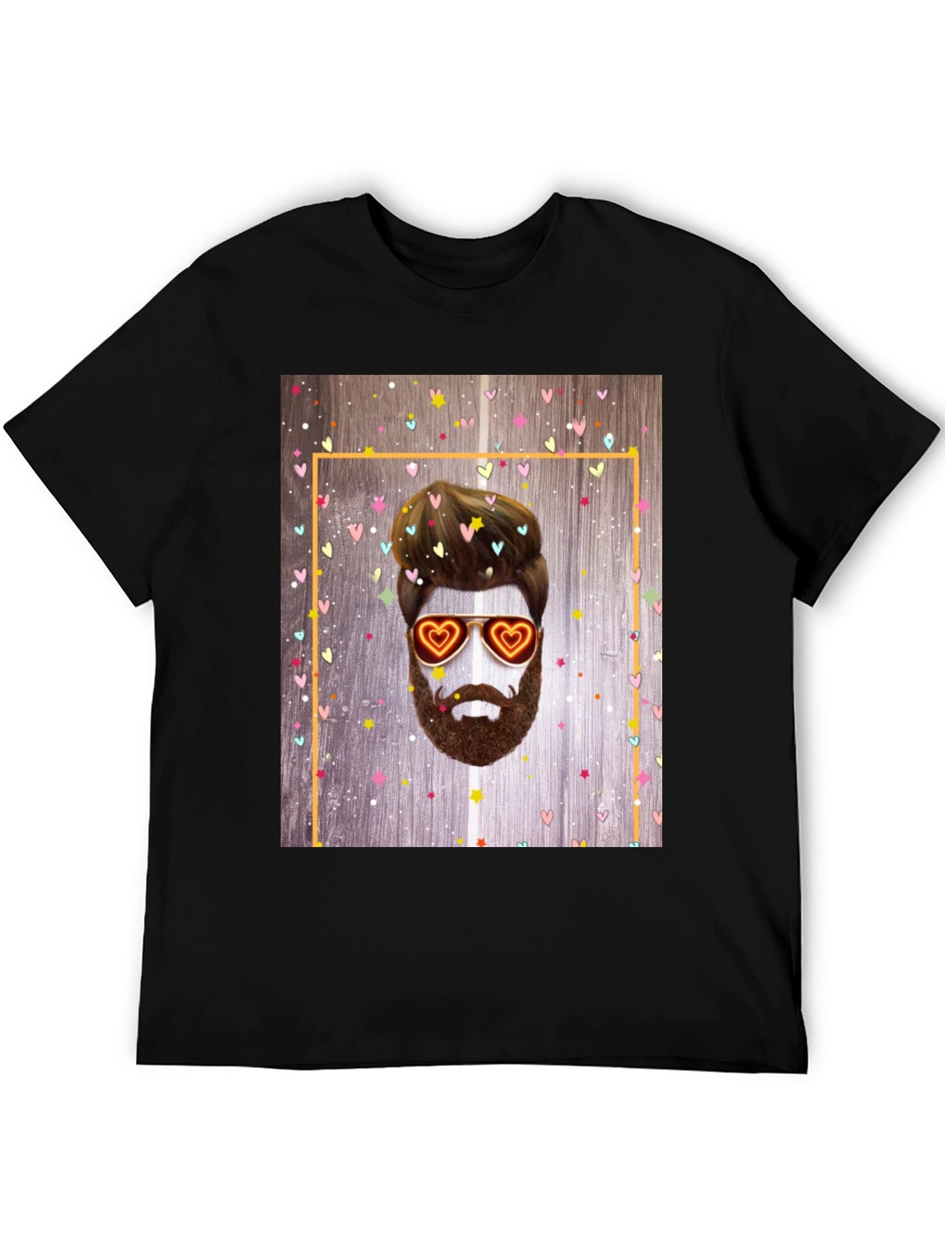 Bearded Man with Heart Glasses Graphic Tee
