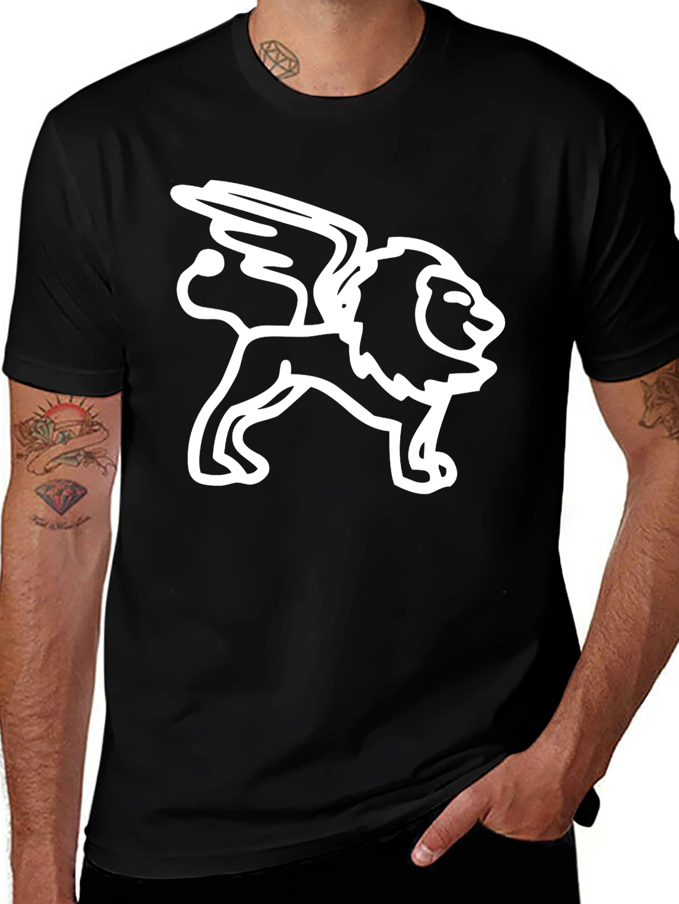 Lion with Wings Black Graphic Tee
