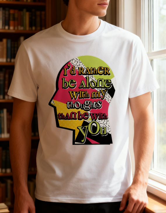 Bright 'Alone With Thoughts' Statement Tee for Modern Introverts