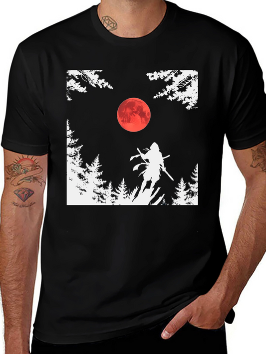 Samurai Moon Graphic Tee - Black