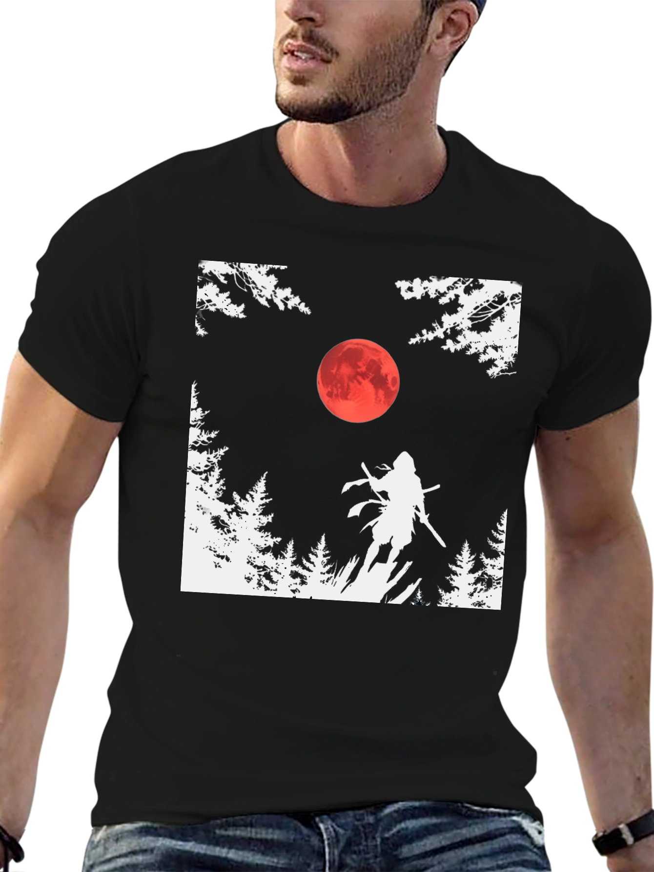 Samurai Moon Graphic Tee - Black