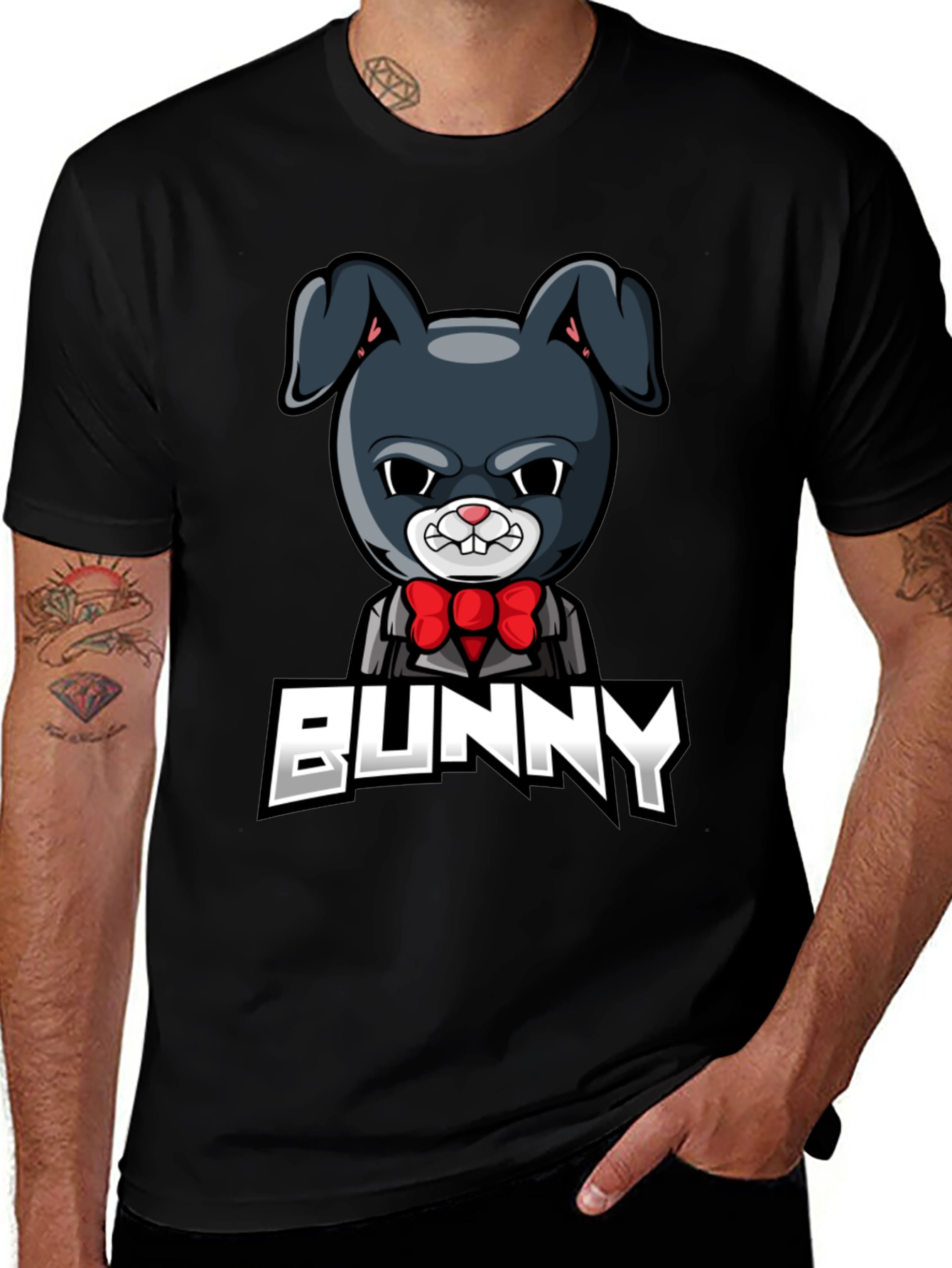 Cool Bunny Graphic T-Shirt - Mens Black Tee