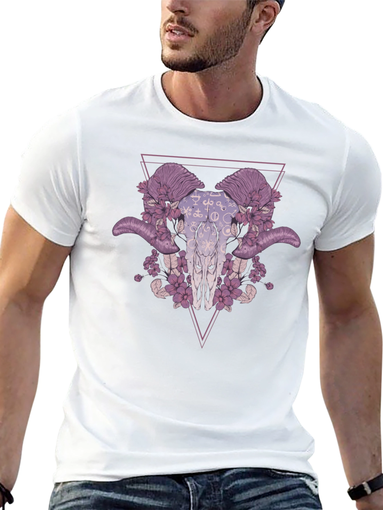 Floral Ram Skull Graphic Tee - Edgy Style