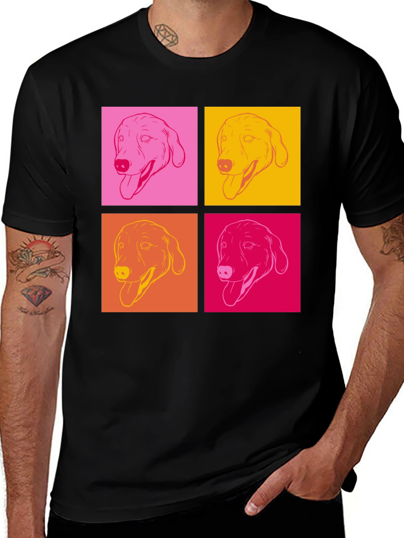 Pop Art Dog Graphic T-Shirt - Black
