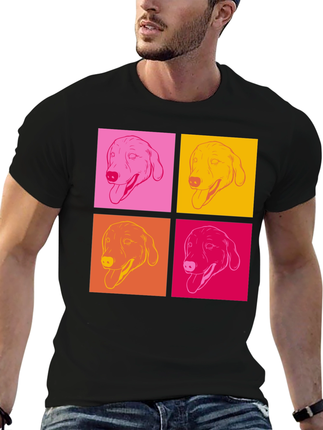 Pop Art Dog Graphic T-Shirt - Black