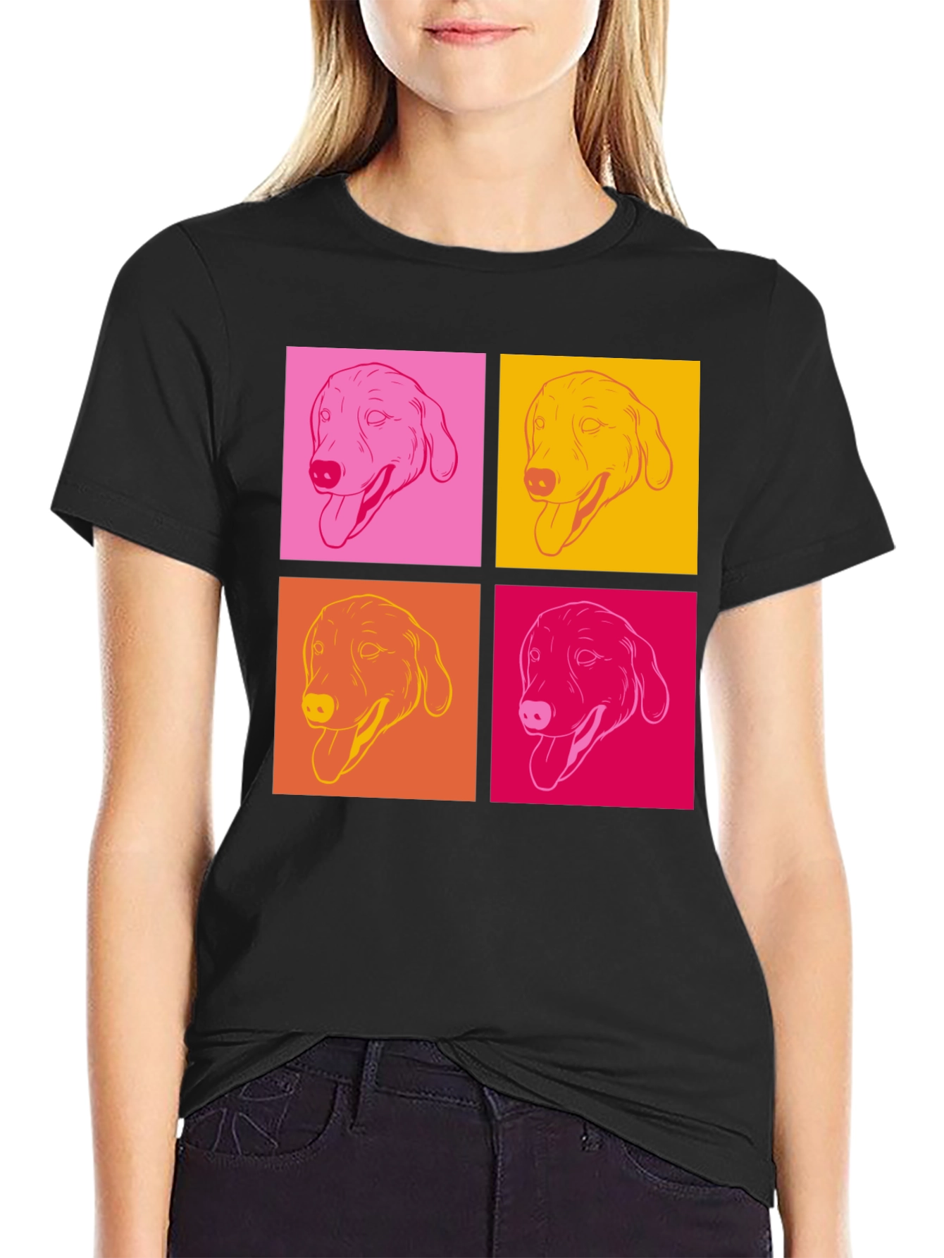 Pop Art Dog Graphic T-Shirt - Black
