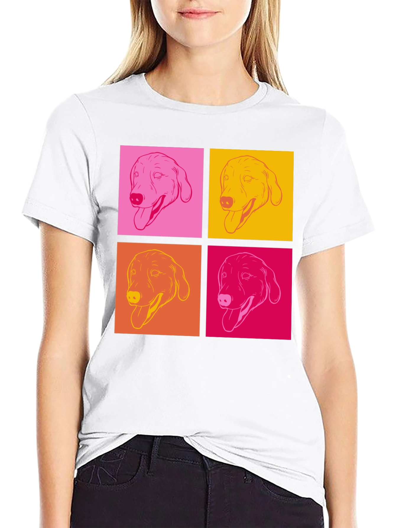 Pop Art Dog Graphic T-Shirt - Black