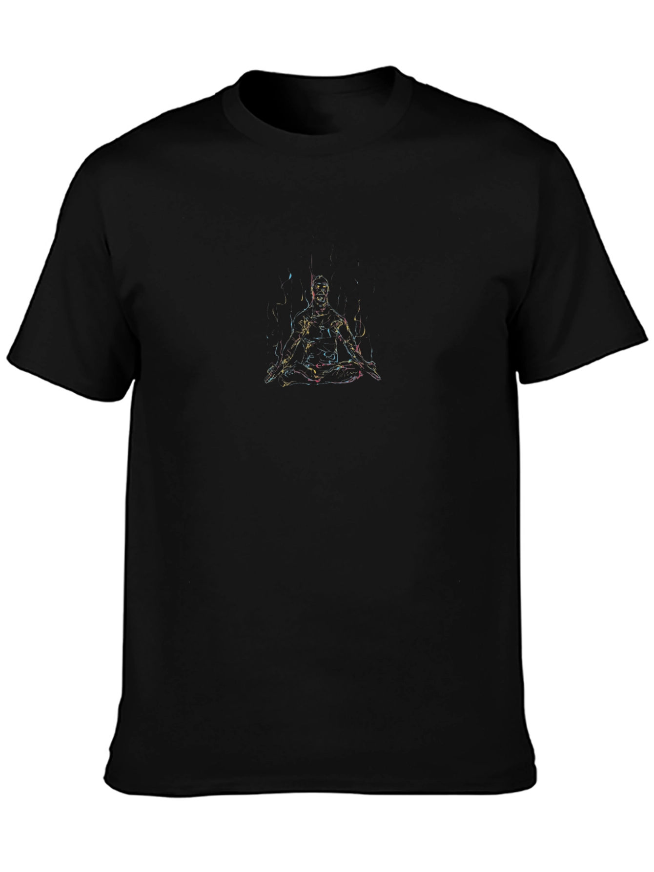 Mens Black T-Shirt with Abstract Meditating Figure Graphic
