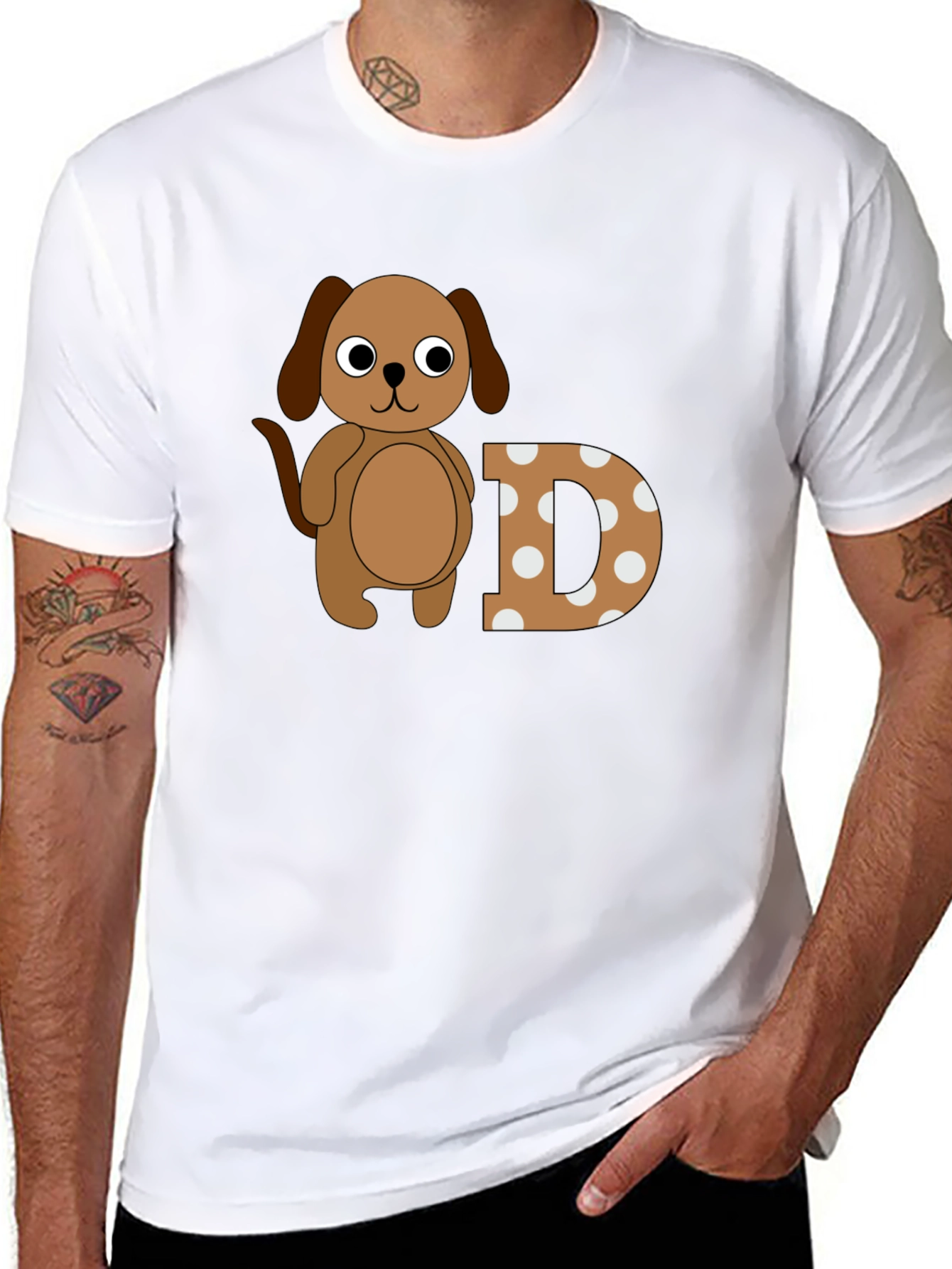 Dog & Letter D Graphic Black T-Shirt