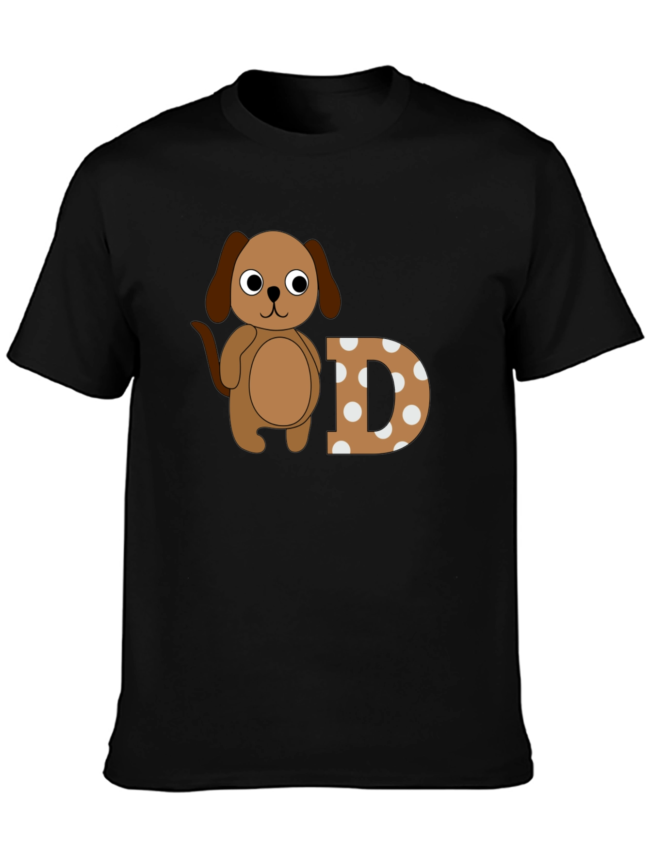 Dog & Letter D Graphic Black T-Shirt