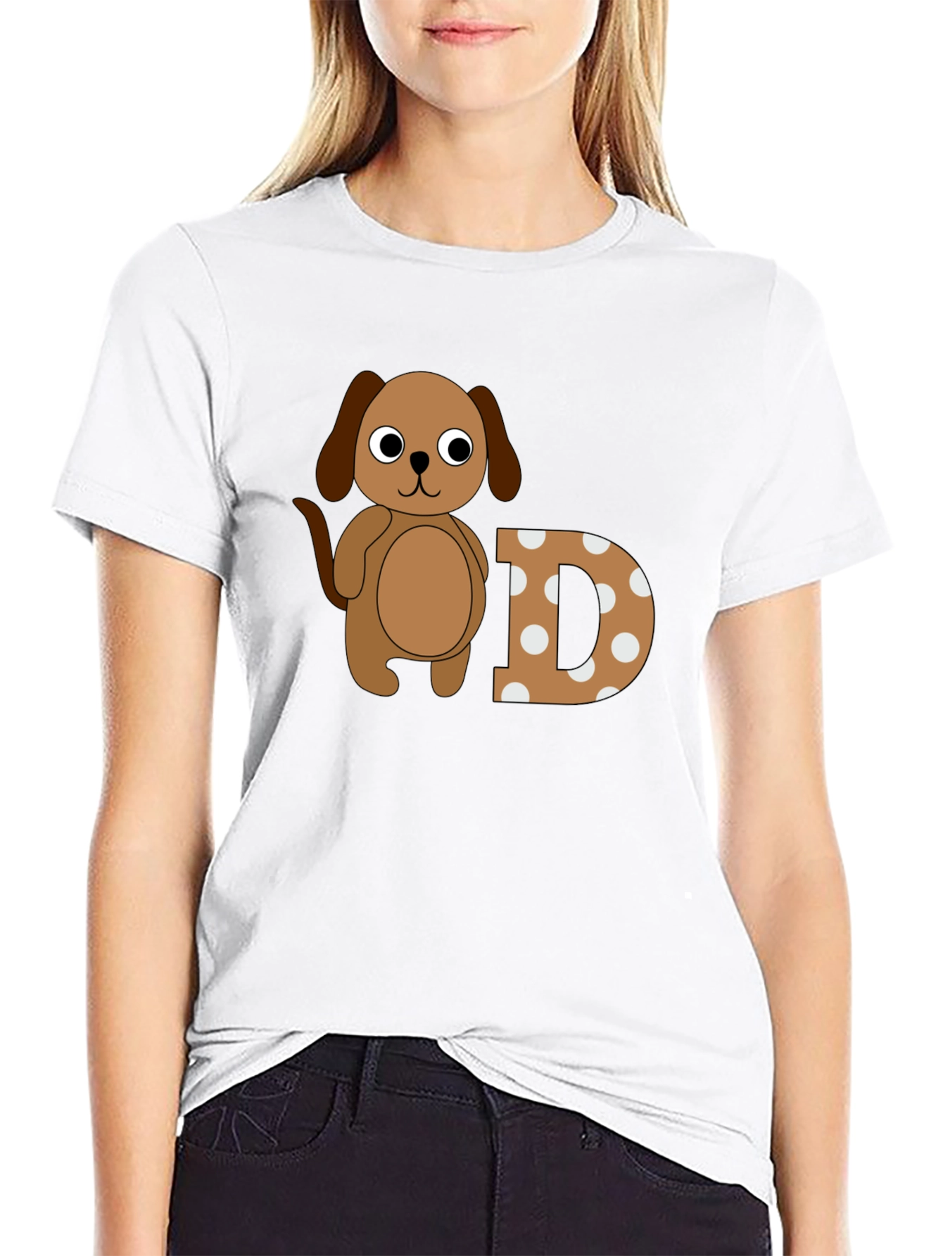 Dog & Letter D Graphic Black T-Shirt