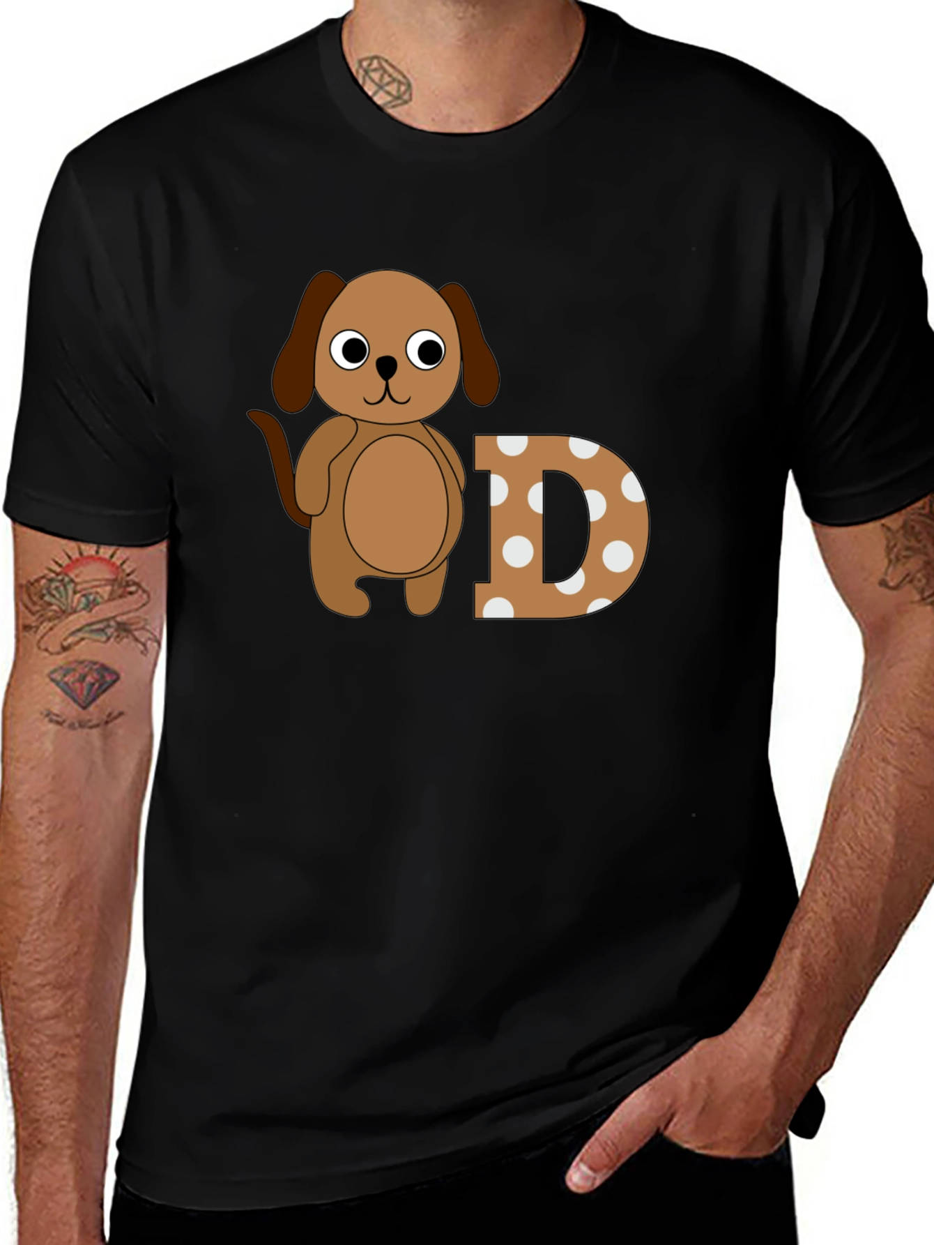 Dog & Letter D Graphic Black T-Shirt