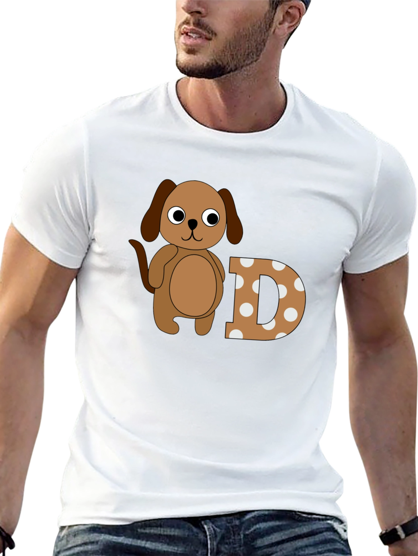 Dog & Letter D Graphic Black T-Shirt