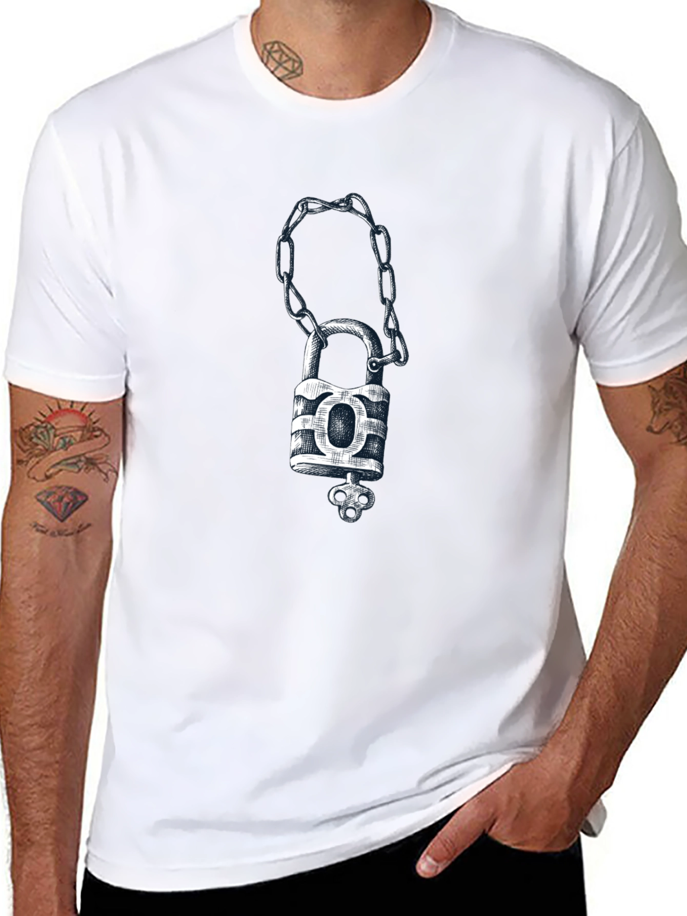Padlock & Chain Graphic Tee - Mens Black T-Shirt