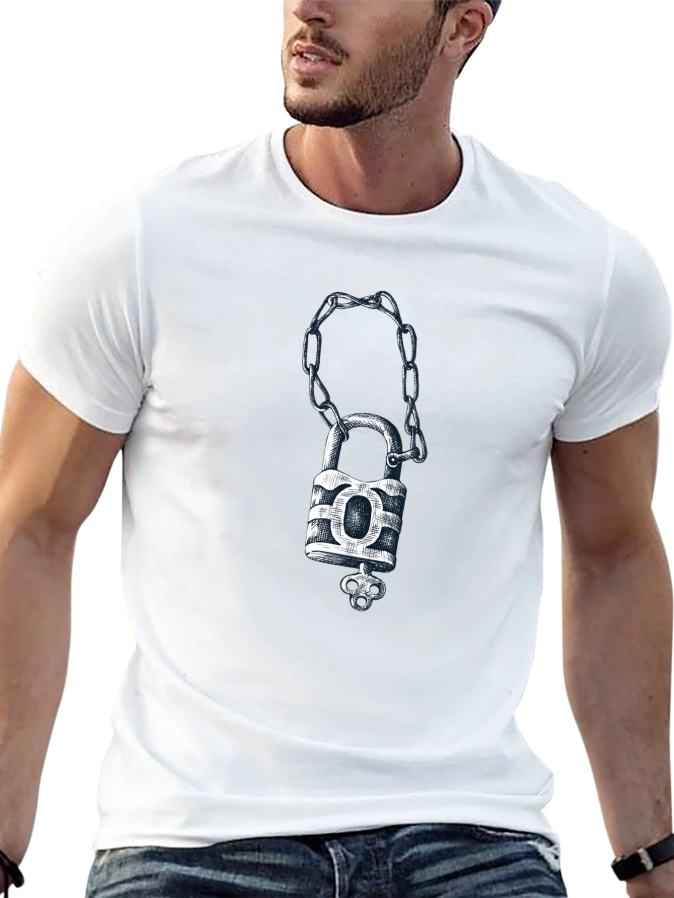 Padlock & Chain Graphic Tee - Mens Black T-Shirt