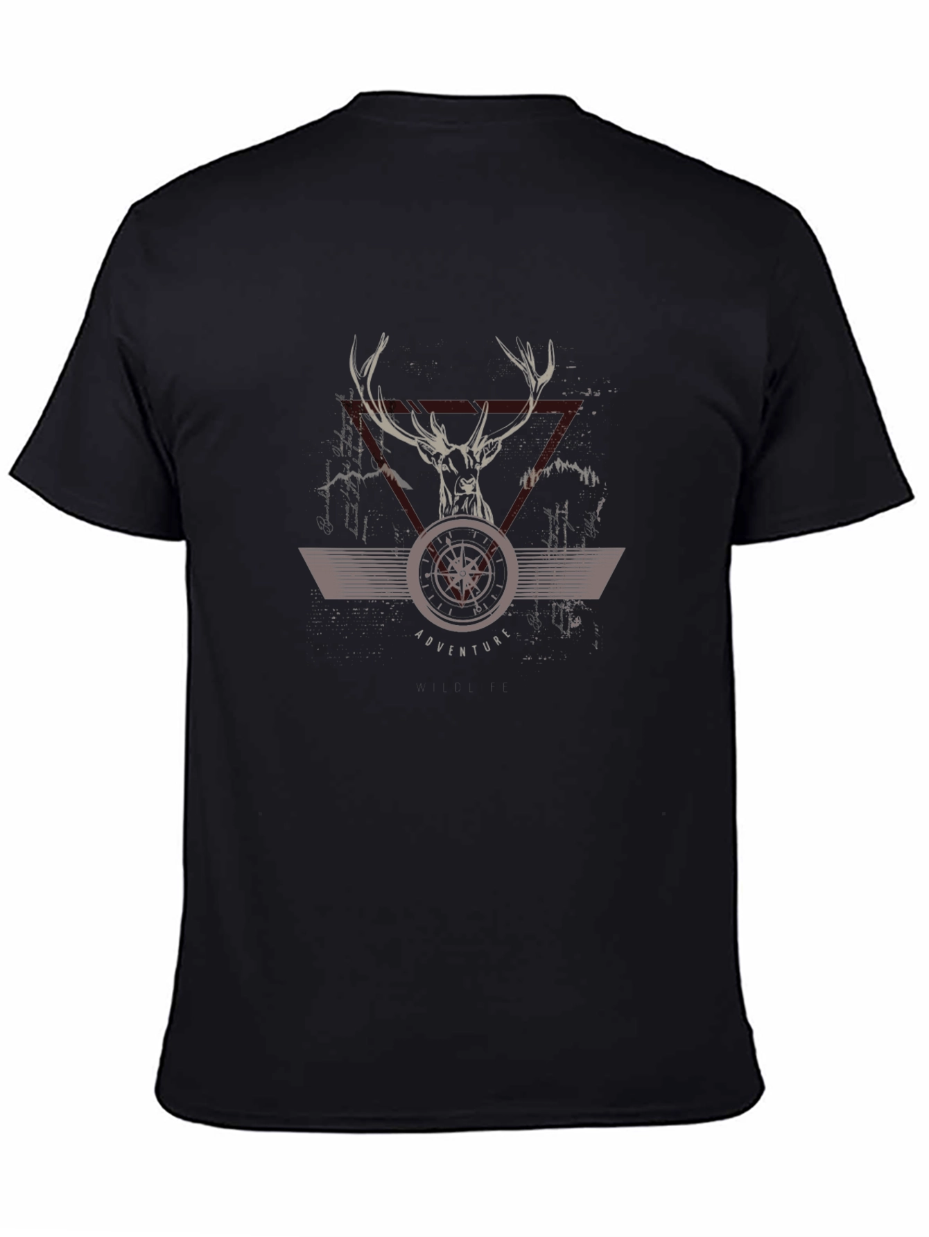 Adventure Compass Deer Graphic Black T-Shirt