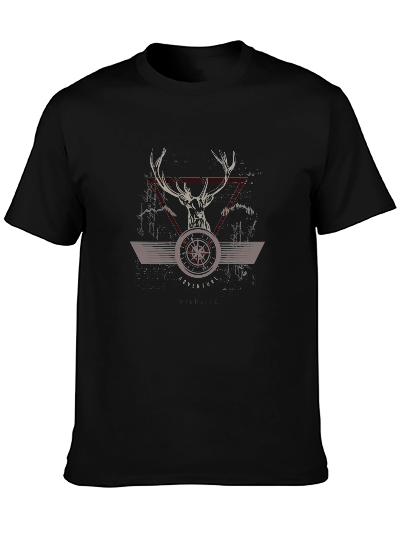 Adventure Compass Deer Graphic Black T-Shirt