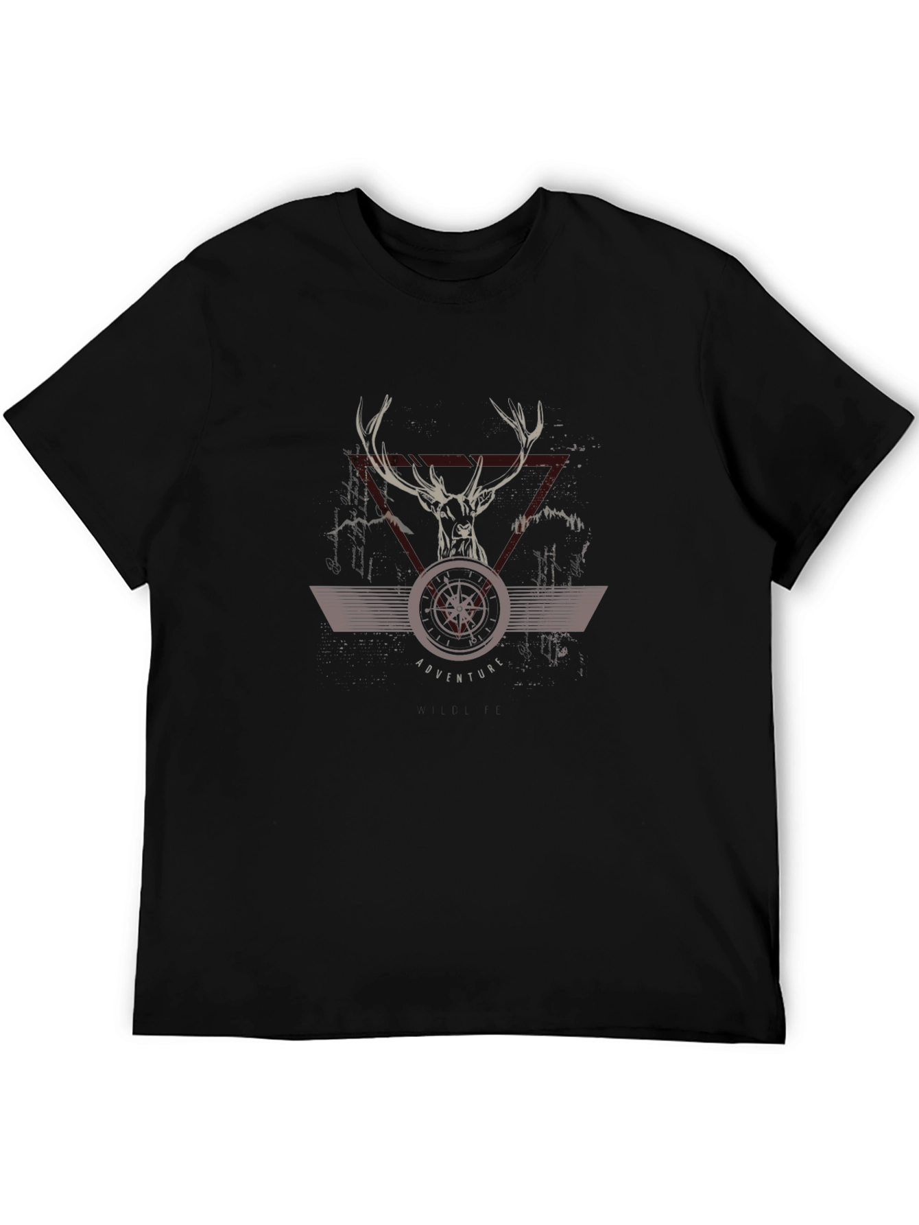 Adventure Compass Deer Graphic Black T-Shirt