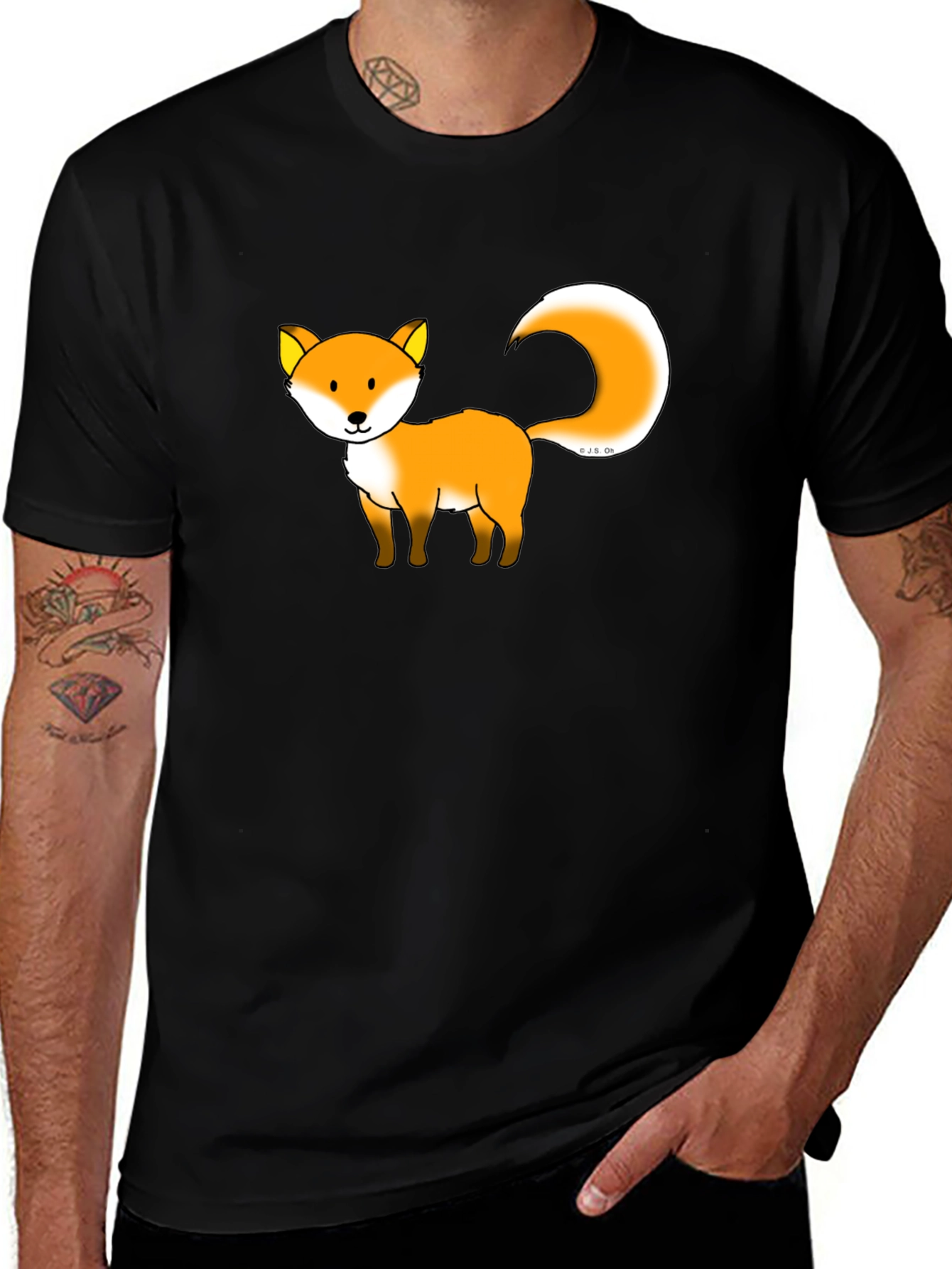 Fox Graphic Print Black T-Shirt