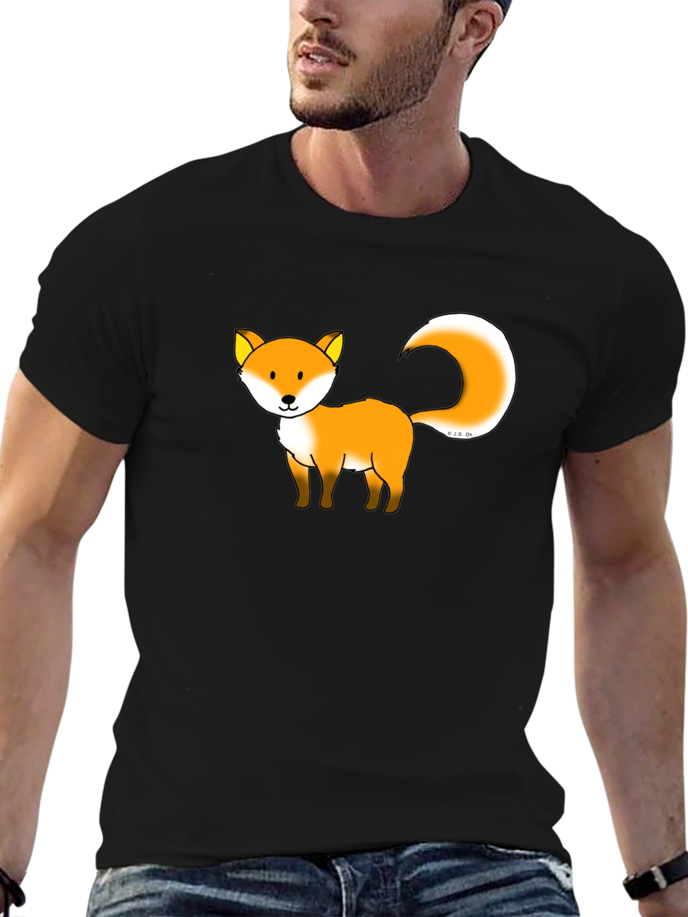 Fox Graphic Print Black T-Shirt