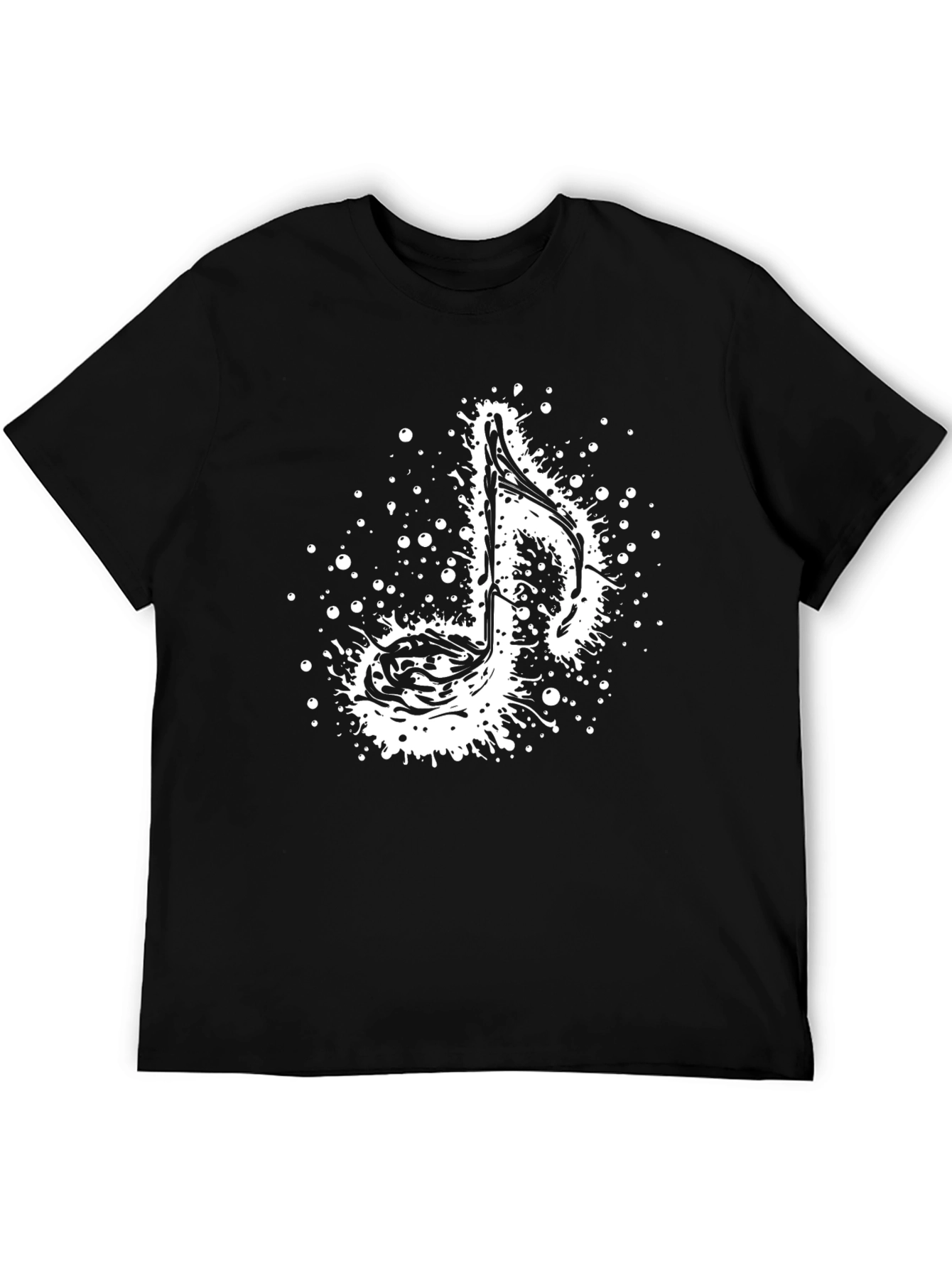 Music Note Splatter Graphic Tee - Stylish Black T-Shirt