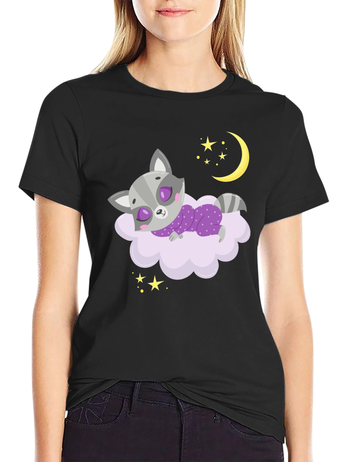 Cute Raccoon Sleeping on Cloud Graphic Tee