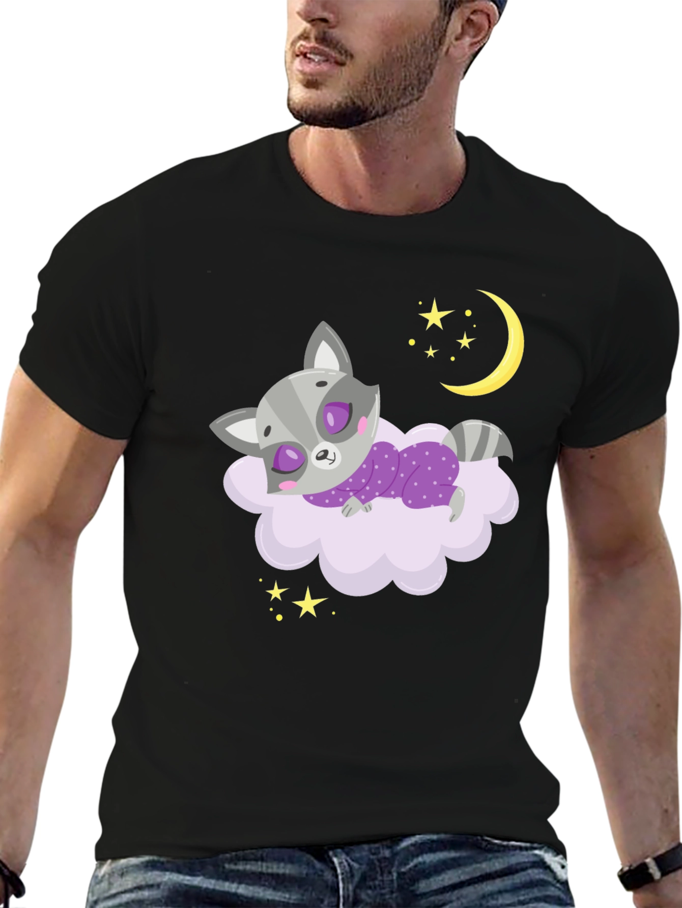 Cute Raccoon Sleeping on Cloud Graphic Tee