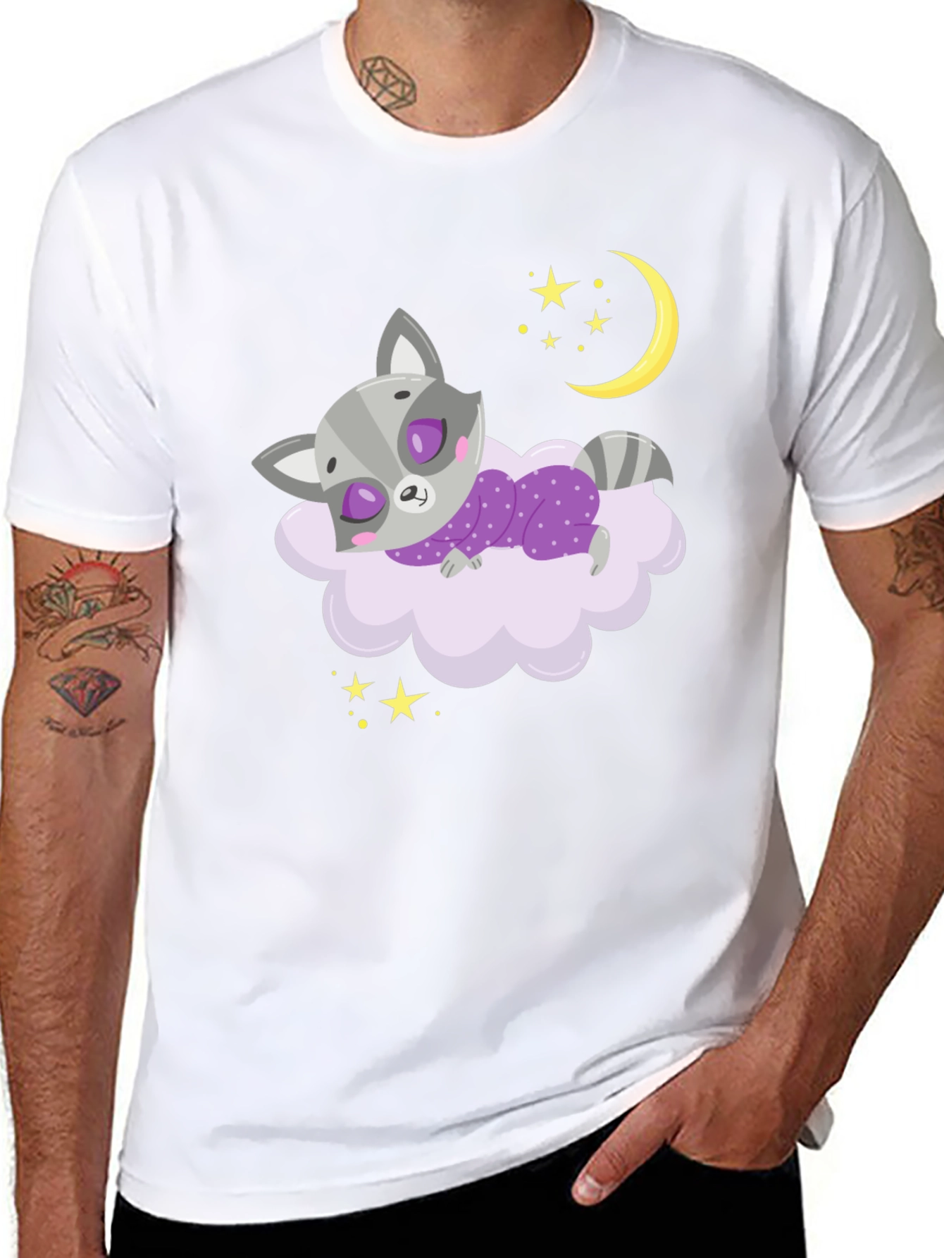 Cute Raccoon Sleeping on Cloud Graphic Tee