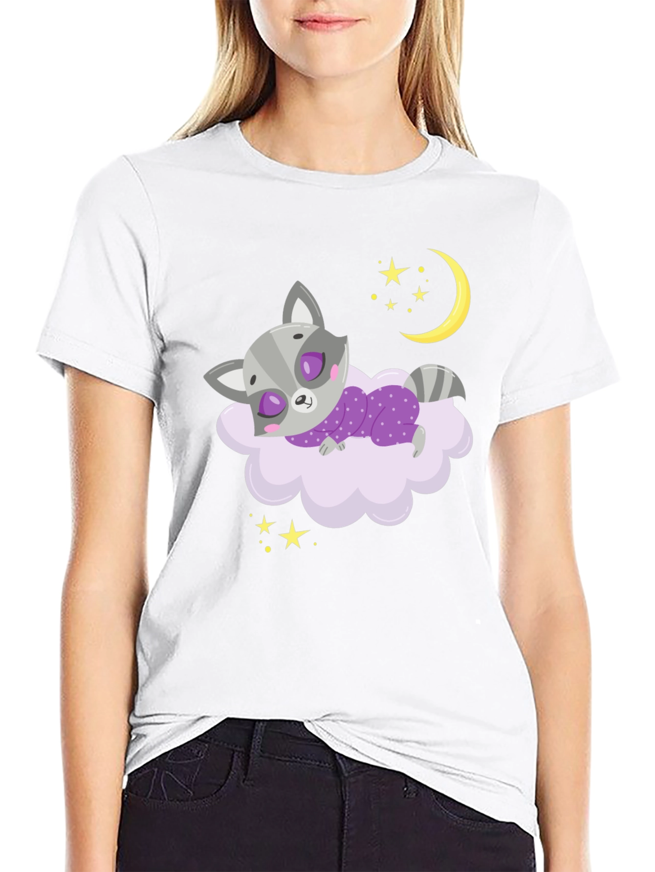 Cute Raccoon Sleeping on Cloud Graphic Tee