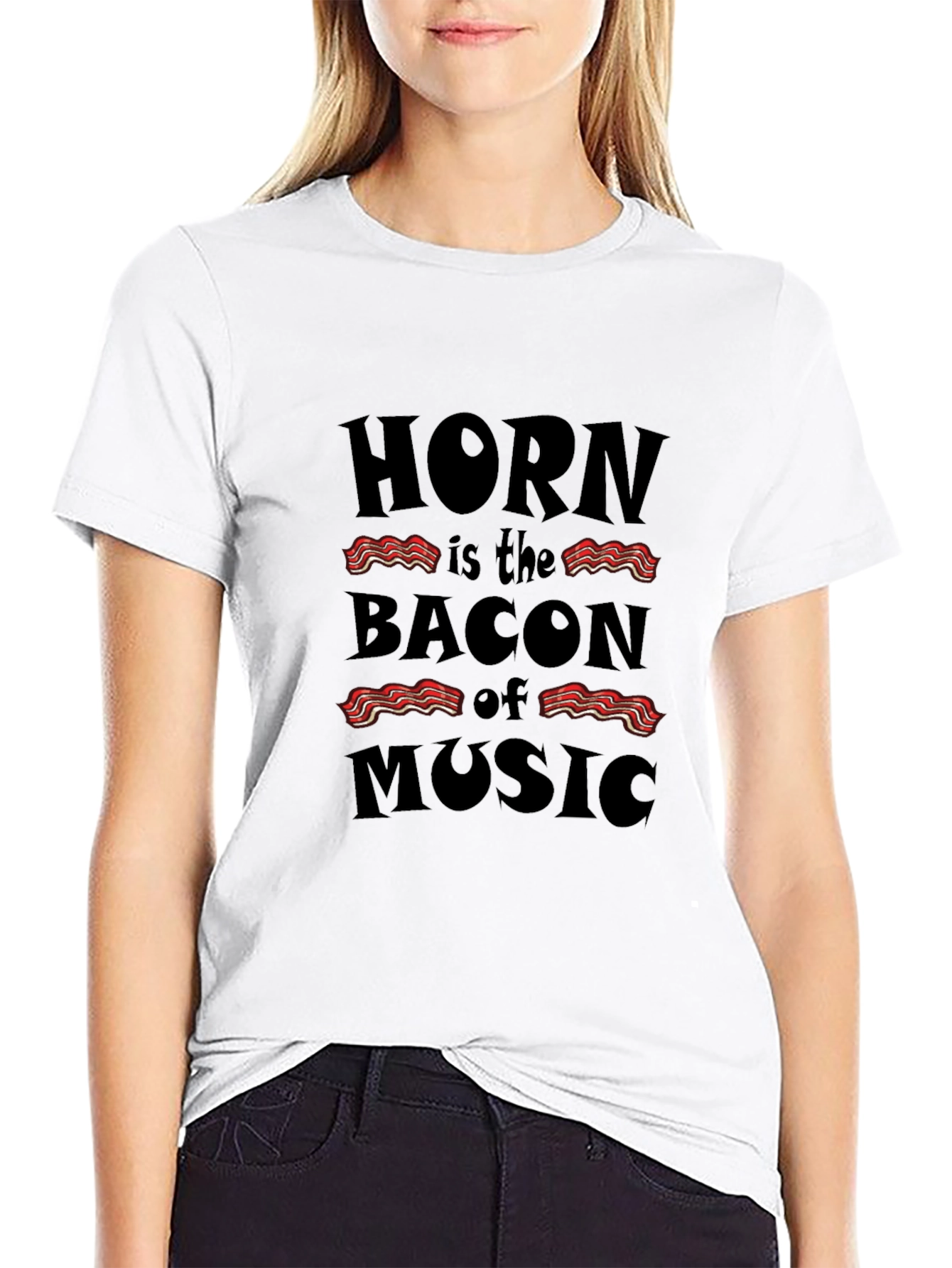 Horn is the Bacon of Music Black T-Shirt