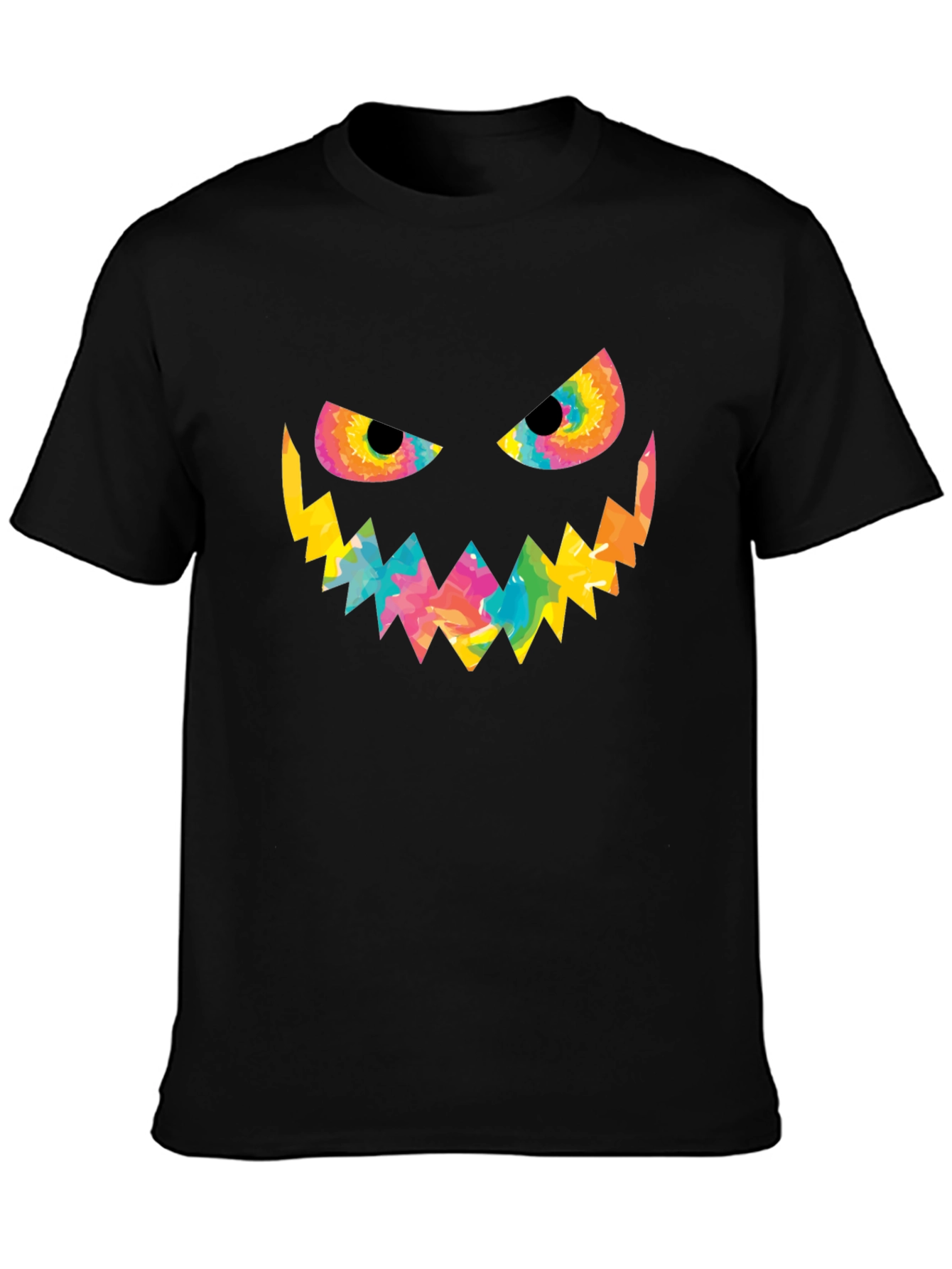 Halloween Tie Dye Pumpkin Face Black T-Shirt