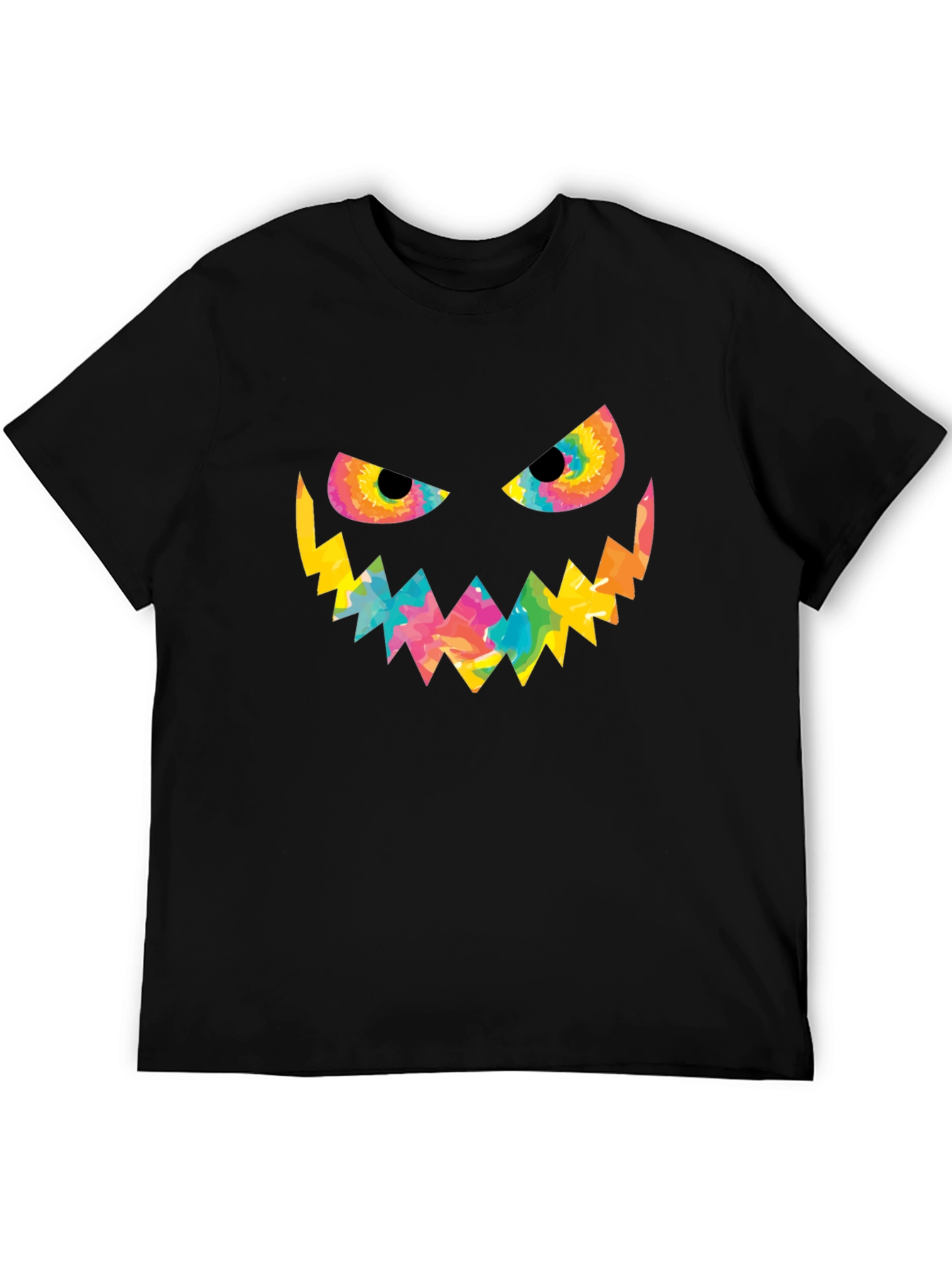 Halloween Tie Dye Pumpkin Face Black T-Shirt