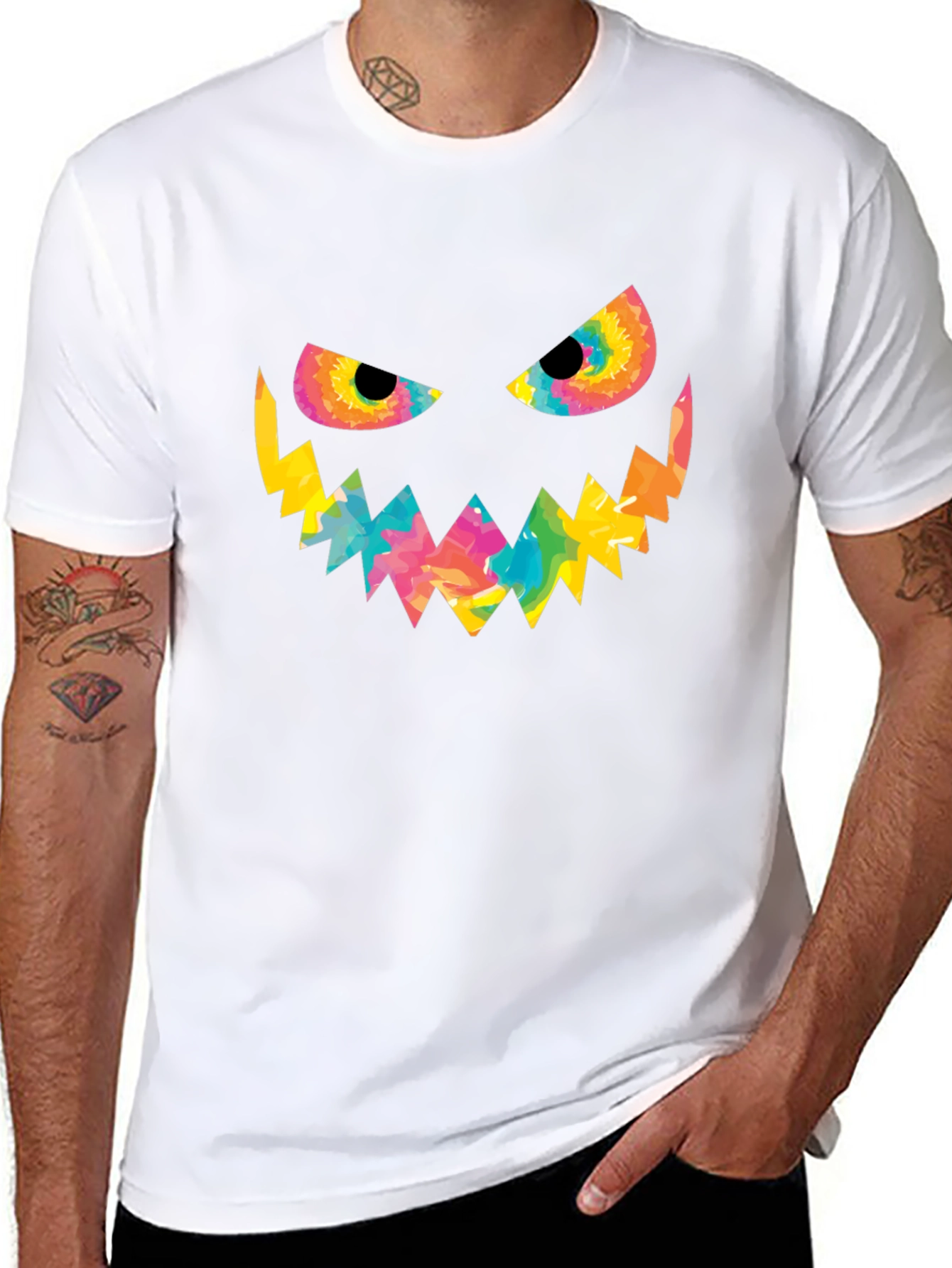 Halloween Tie Dye Pumpkin Face Black T-Shirt