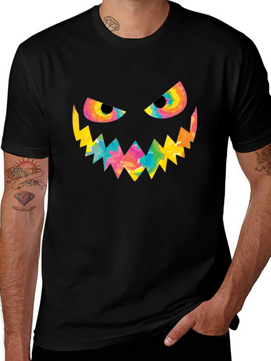 Halloween Tie Dye Pumpkin Face Black T-Shirt