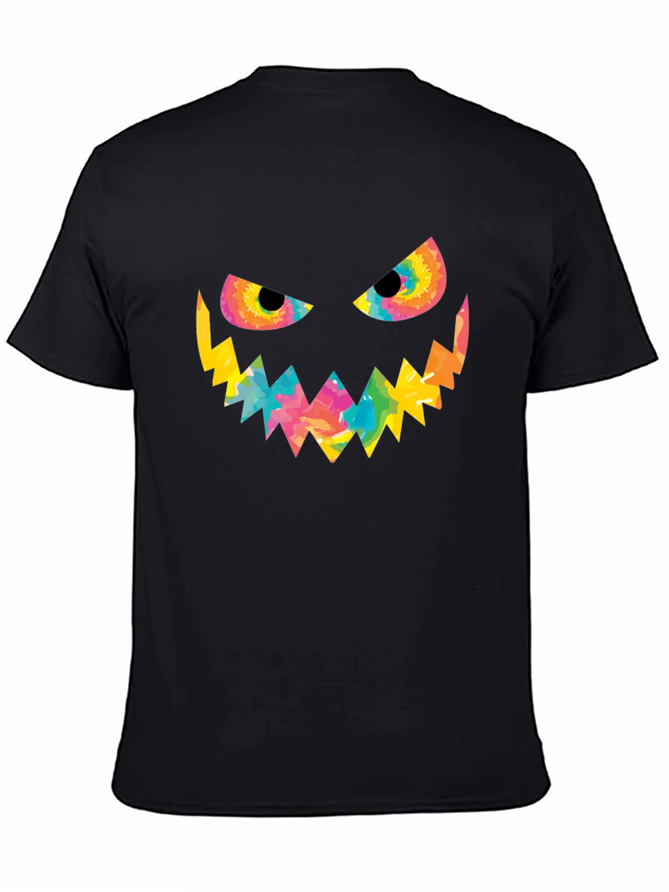 Halloween Tie Dye Pumpkin Face Black T-Shirt
