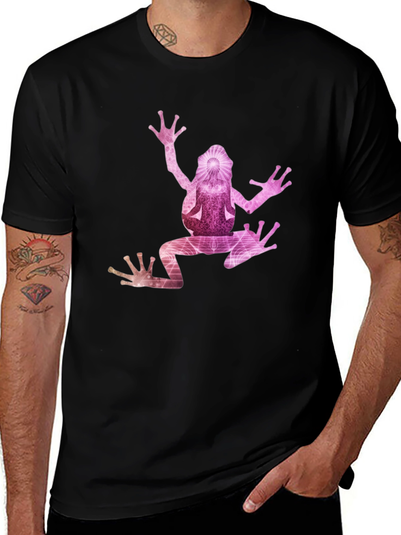 Black T-Shirt with Artistic Frog Graphic