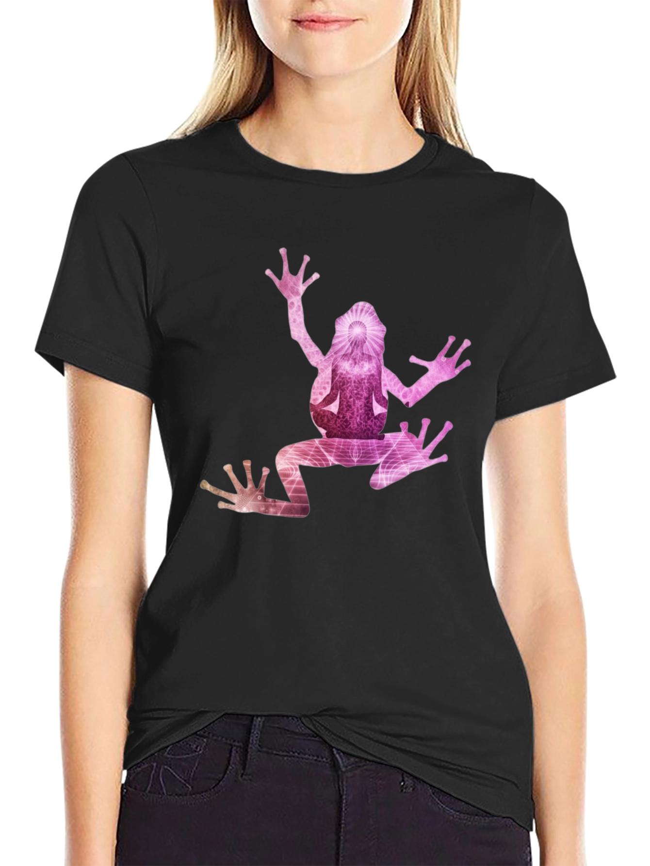 Black T-Shirt with Artistic Frog Graphic